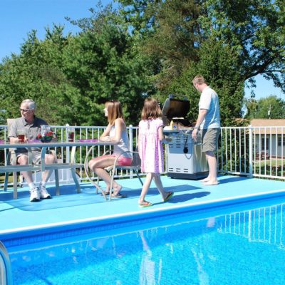 above ground pool with deck and slide